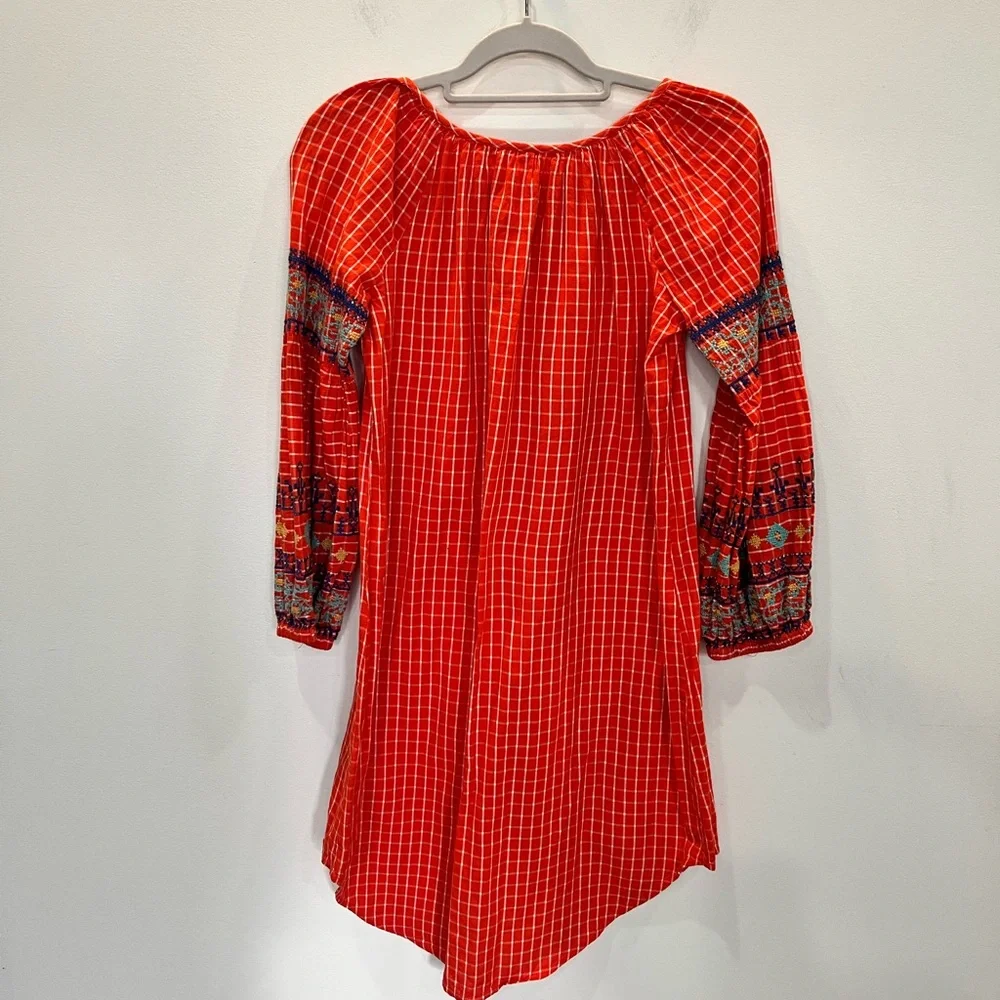 Uncle Frank Long Sleeve Peasant Dress Size XS‎ Orange Embroidered 100% Cotton - Picture 5 of 6